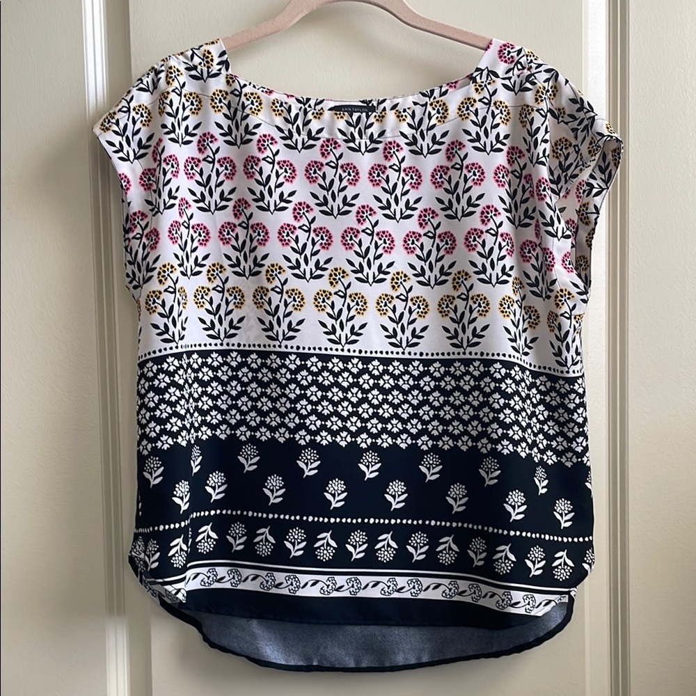 Floral Print Women's Top - Black, White, Pink, Yellow